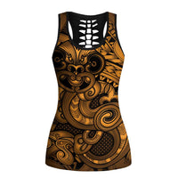 Aotearoa Maori Hei Tiki Hollow Tank Top Koura Kowhaiwhai Puhoro Motif LT9 Female Gold - Polynesian Pride