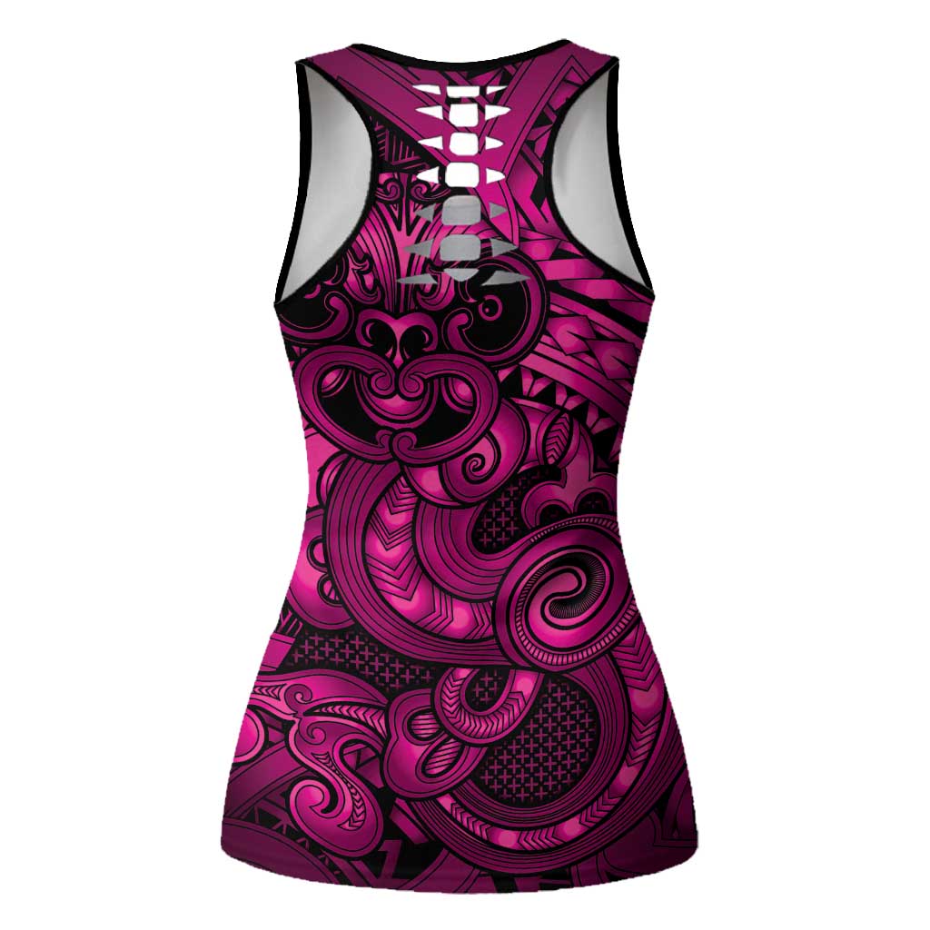 Aotearoa Maori Hei Tiki Hollow Tank Top Mawhero Kowhaiwhai Puhoro Motif LT9 - Polynesian Pride