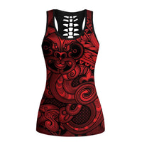 Aotearoa Maori Hei Tiki Hollow Tank Top Whero Kowhaiwhai Puhoro Motif LT9 Female Red - Polynesian Pride