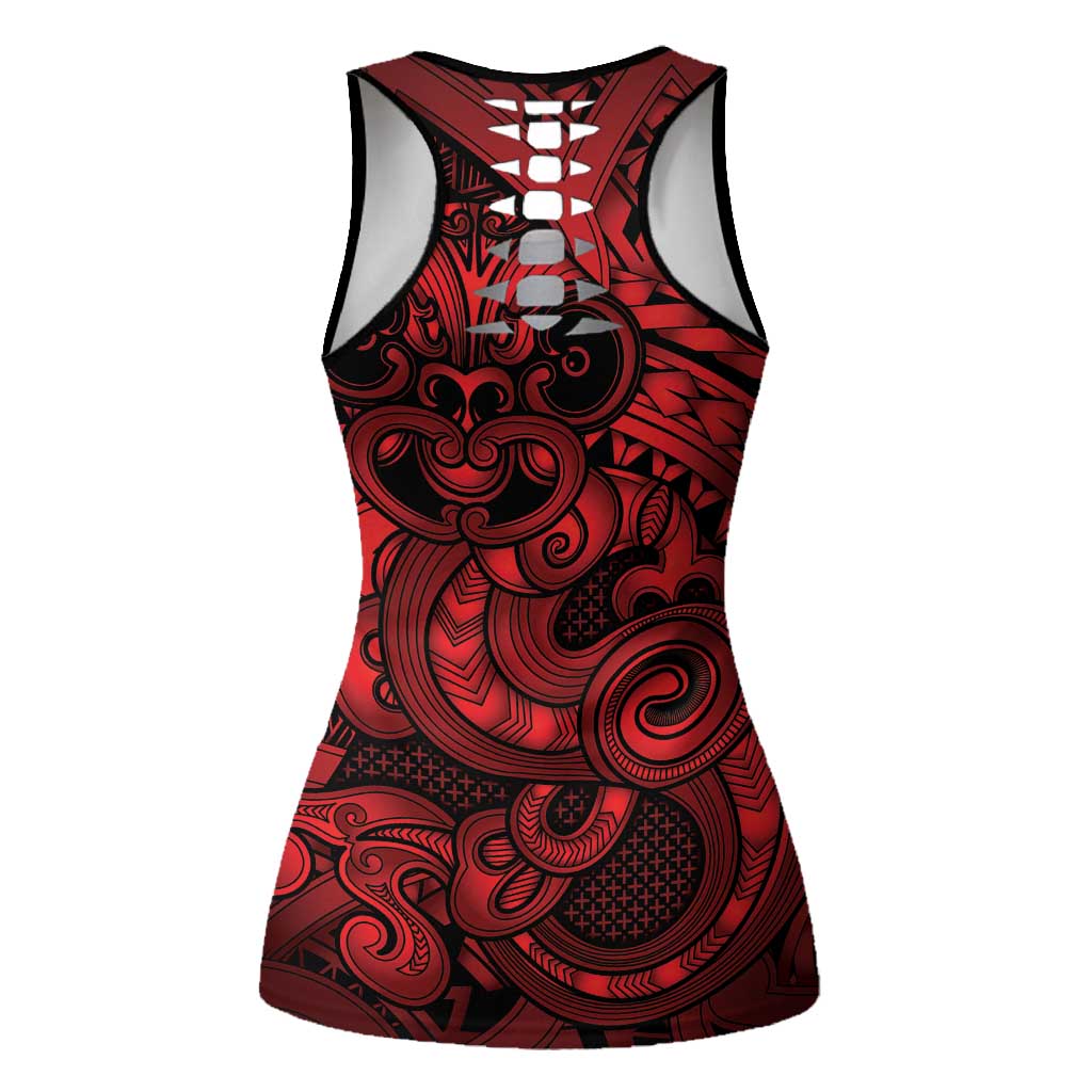 Aotearoa Maori Hei Tiki Hollow Tank Top Whero Kowhaiwhai Puhoro Motif LT9 - Polynesian Pride