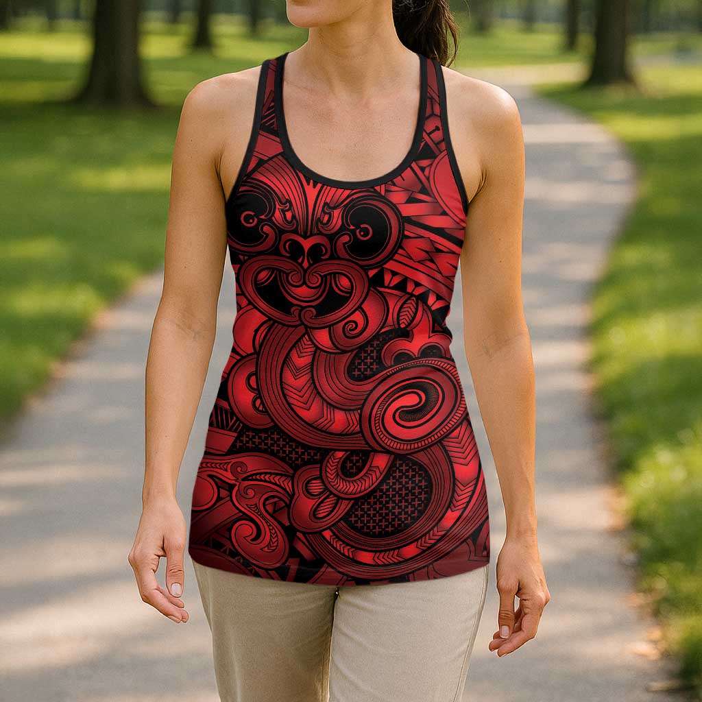 Aotearoa Maori Hei Tiki Hollow Tank Top Whero Kowhaiwhai Puhoro Motif LT9 - Polynesian Pride