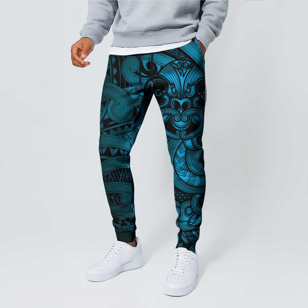 Aotearoa Maori Hei Tiki Jogger Pants Kikorangi Kowhaiwhai Puhoro Motif LT9 - Polynesian Pride