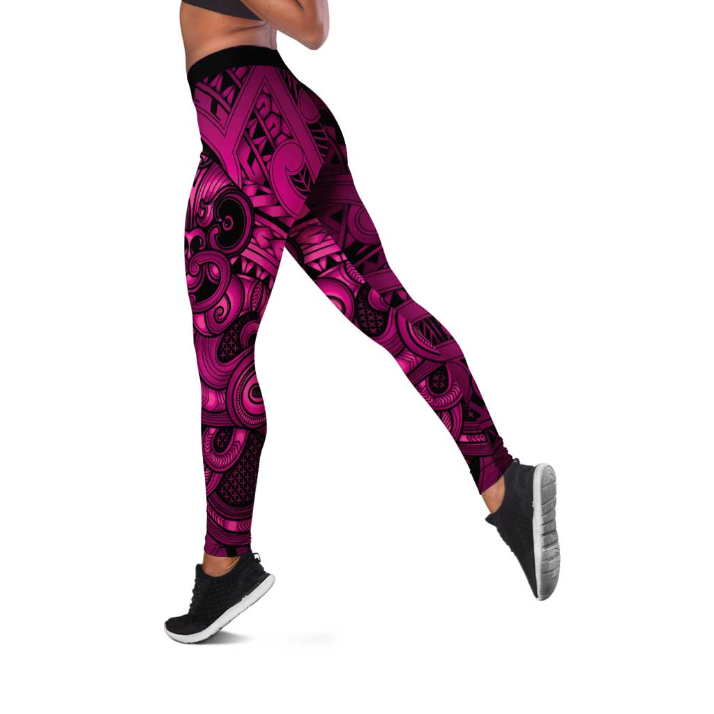 Aotearoa Maori Hei Tiki Leggings Mawhero Kowhaiwhai Puhoro Motif LT9 Pink - Polynesian Pride