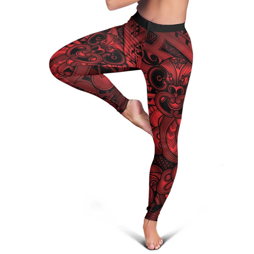 Aotearoa Maori Hei Tiki Leggings Whero Kowhaiwhai Puhoro Motif LT9 - Polynesian Pride