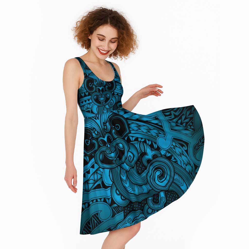 Aotearoa Maori Hei Tiki Midi Dress Kikorangi Kowhaiwhai Puhoro Motif LT9 - Polynesian Pride