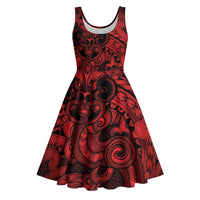 Aotearoa Maori Hei Tiki Midi Dress Whero Kowhaiwhai Puhoro Motif LT9 Red - Polynesian Pride