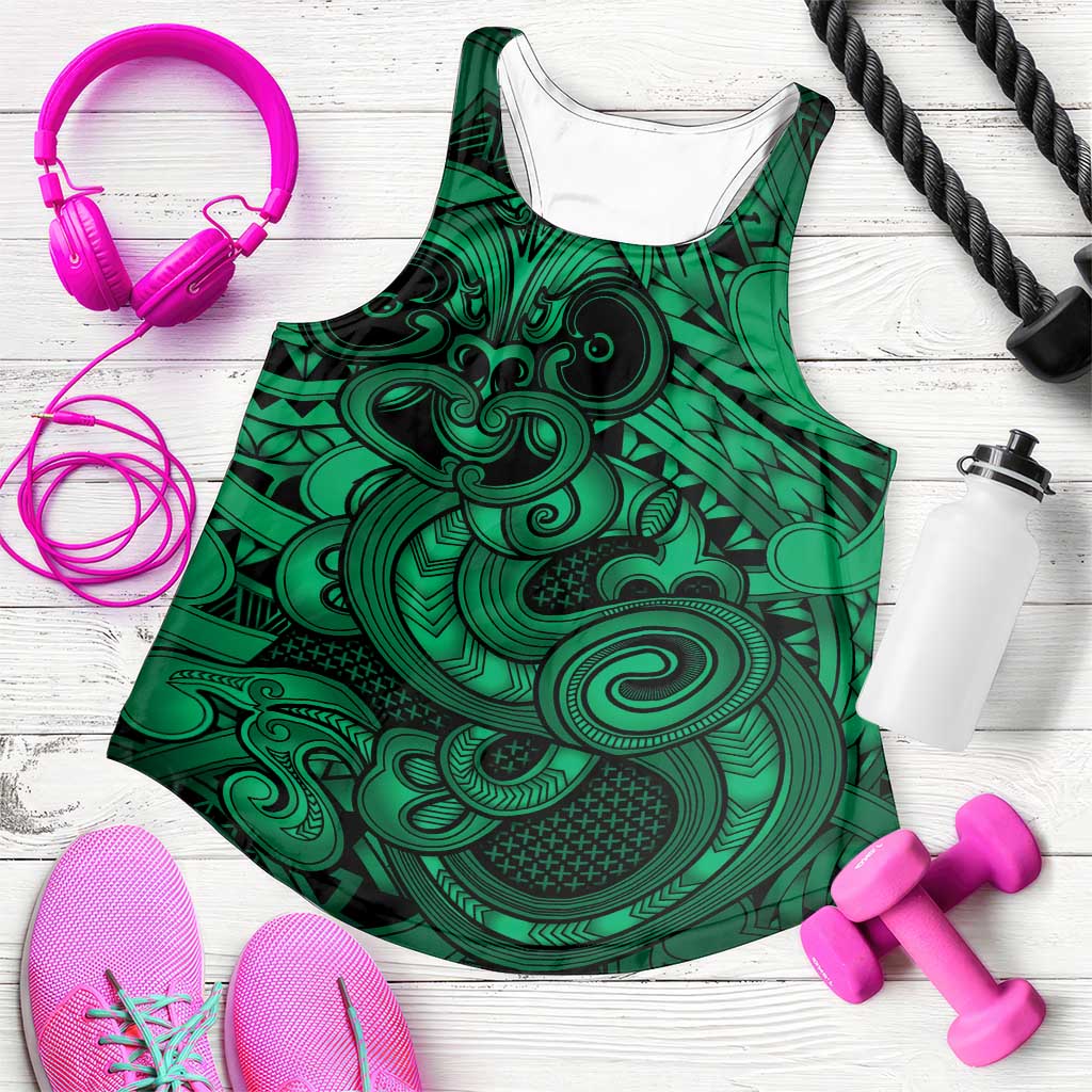 Aotearoa Maori Hei Tiki Women Racerback Tank Kakariki Kowhaiwhai Puhoro Motif LT9 Green - Polynesian Pride