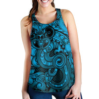 Aotearoa Maori Hei Tiki Women Racerback Tank Kikorangi Kowhaiwhai Puhoro Motif LT9 - Polynesian Pride