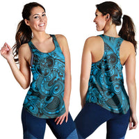 Aotearoa Maori Hei Tiki Women Racerback Tank Kikorangi Kowhaiwhai Puhoro Motif LT9 - Polynesian Pride