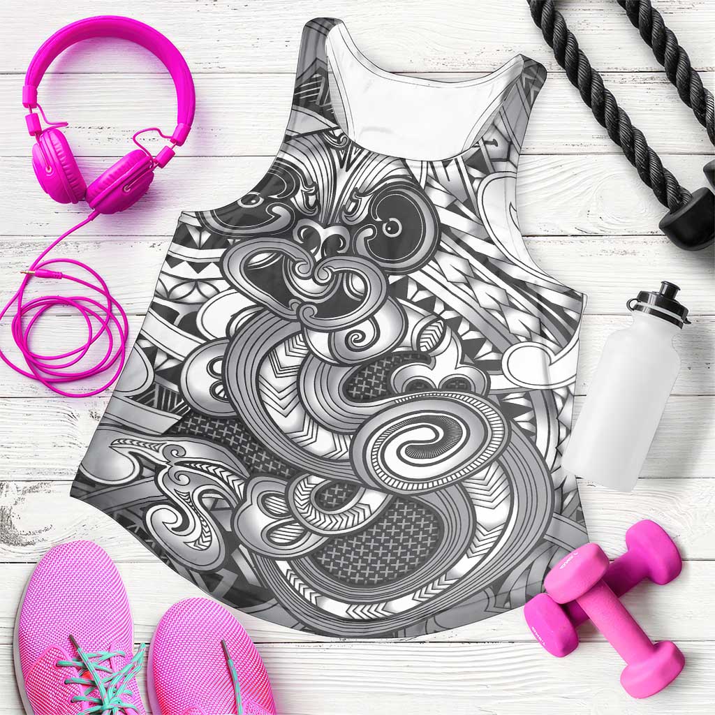 Aotearoa Maori Hei Tiki Women Racerback Tank Kiwikiwi Kowhaiwhai Puhoro Motif LT9 Grey - Polynesian Pride