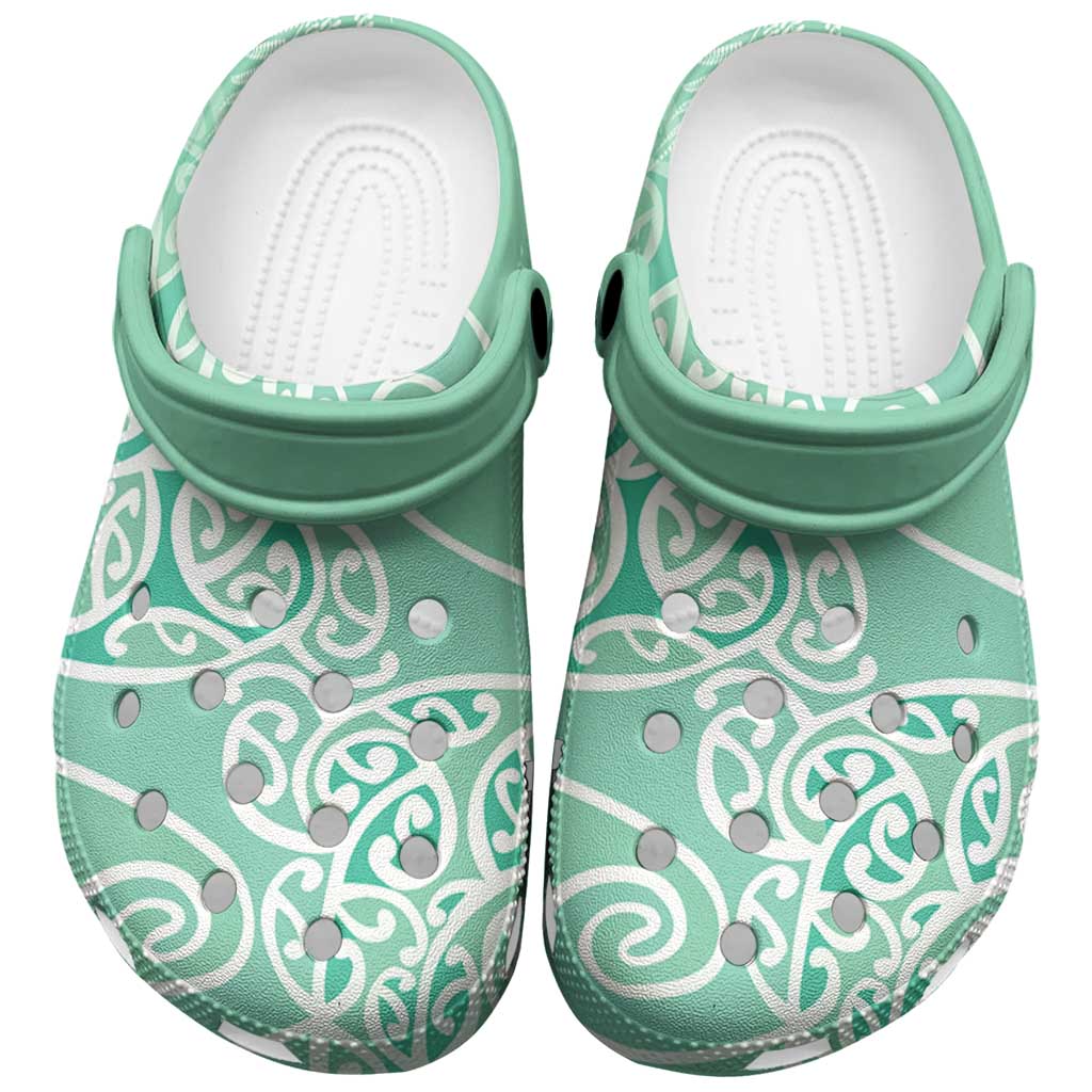 Aotearoa Maori Koru Curves Clogs Shoes Silver Ferns - Mint