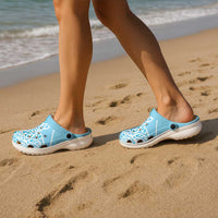 Aotearoa Maori Koru Curves Clogs Shoes Silver Ferns - Turquoise