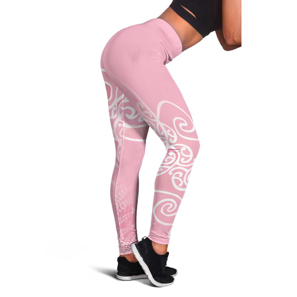 Aotearoa Maori Koru Curves Leggings Silver Ferns - Rose Pink