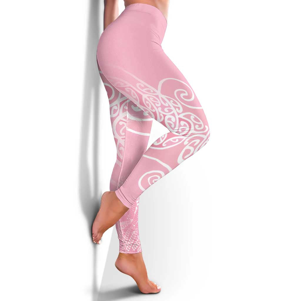 Aotearoa Maori Koru Curves Leggings Silver Ferns - Rose Pink