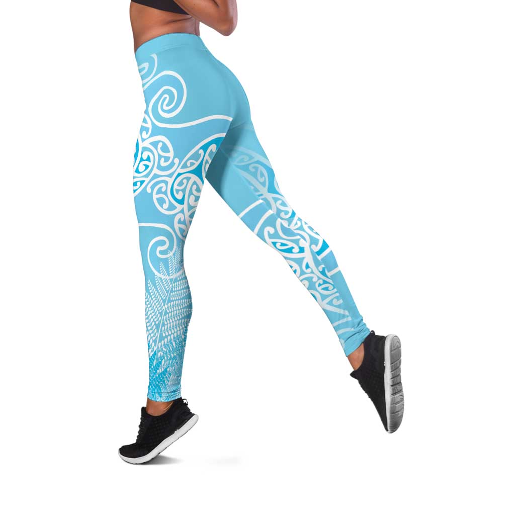 Aotearoa Maori Koru Curves Leggings Silver Ferns - Turquoise