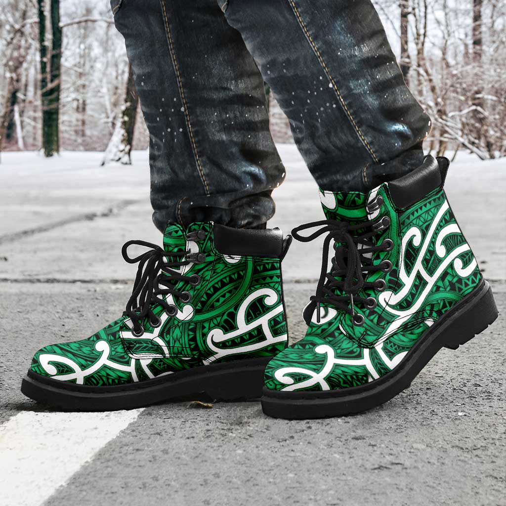 Aotearoa Maori Kowhaiwhai All Season Boots Kakariki Puhoro and Patiki