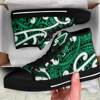Aotearoa Maori Kowhaiwhai High Top Shoes Kakariki Puhoro and Patiki LT9 Green - Polynesian Pride