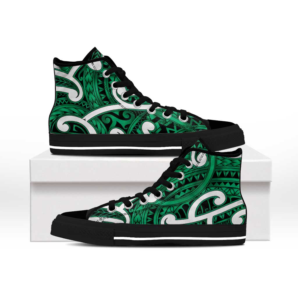Aotearoa Maori Kowhaiwhai High Top Shoes Kakariki Puhoro and Patiki LT9 - Polynesian Pride