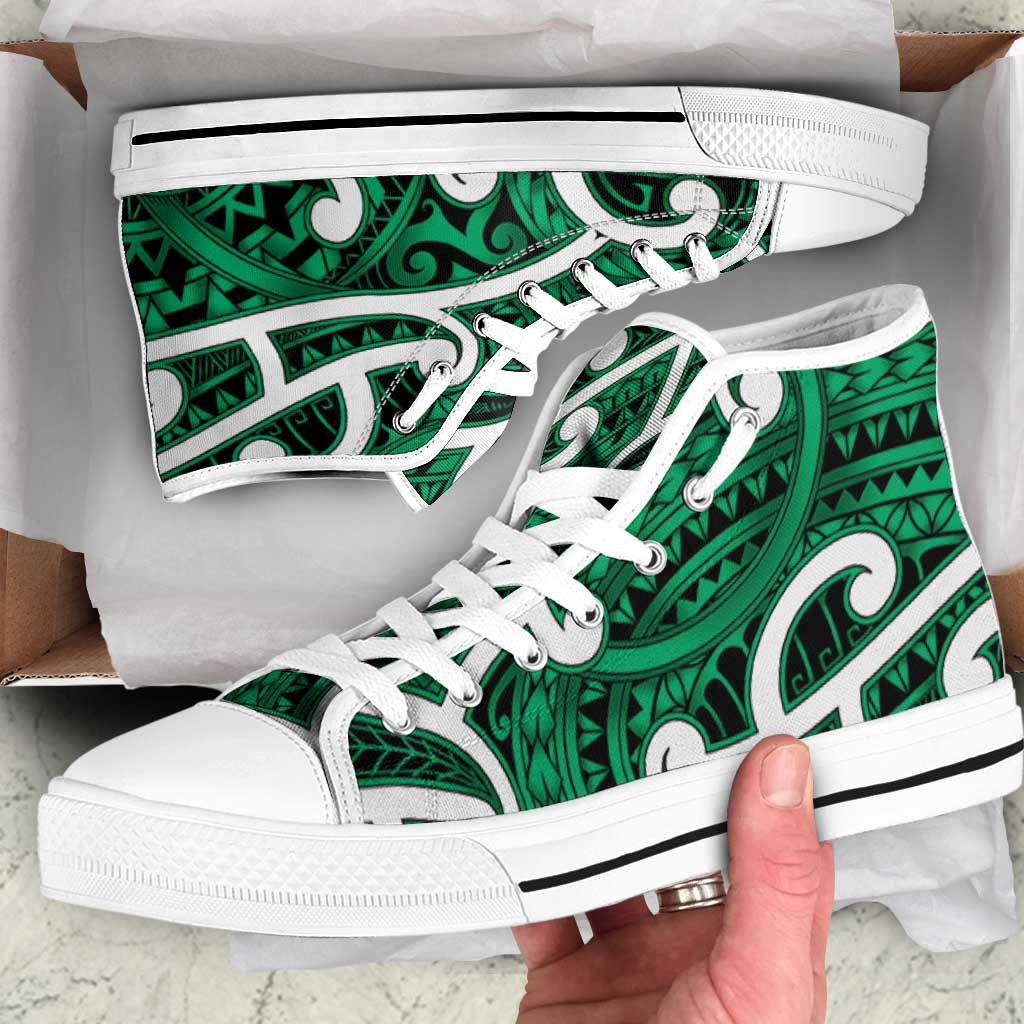 Aotearoa Maori Kowhaiwhai High Top Shoes Kakariki Puhoro and Patiki LT9 Green - Polynesian Pride