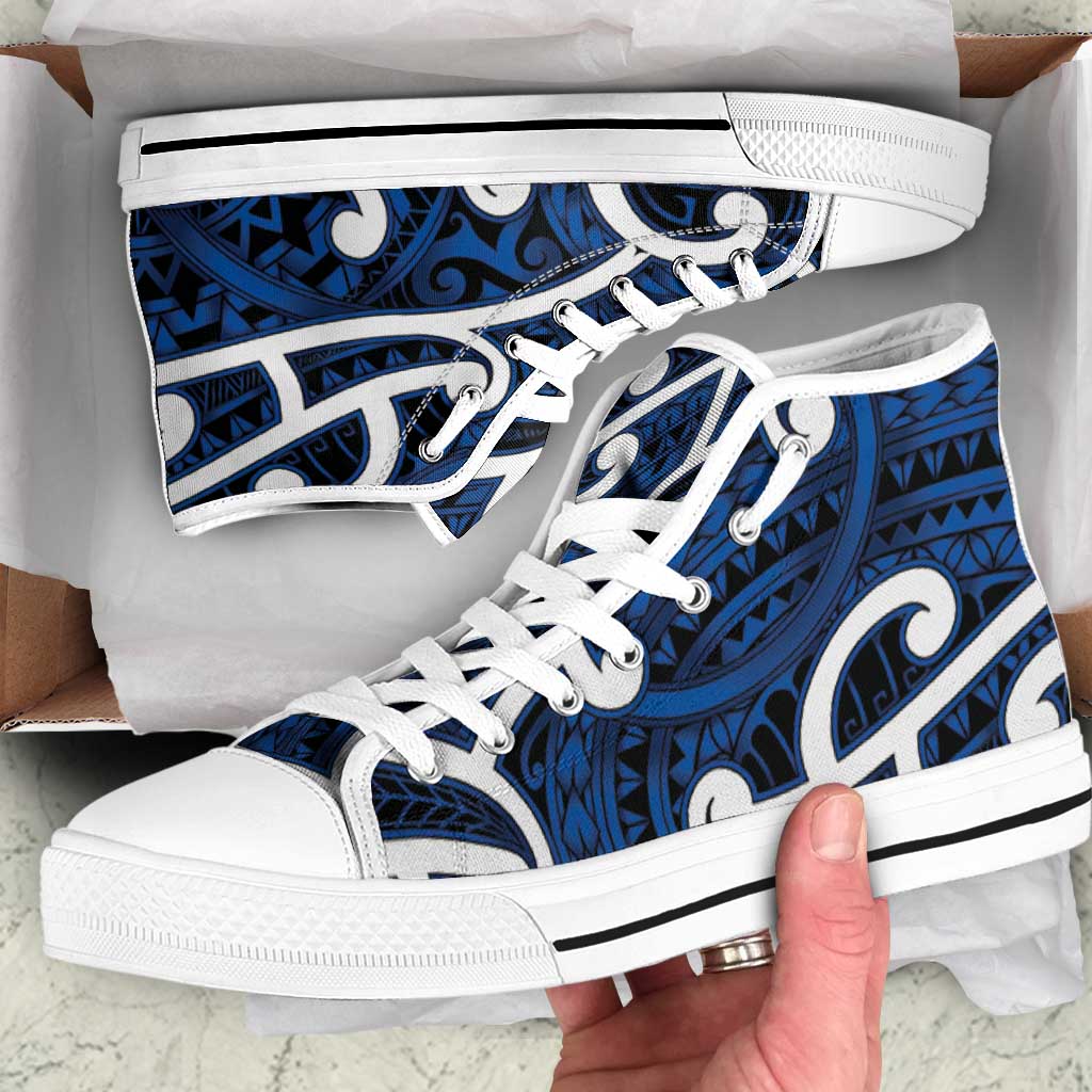 Aotearoa Maori Kowhaiwhai High Top Shoes Kikorangi Puhoro and Patiki LT9 Blue - Polynesian Pride
