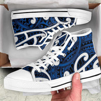 Aotearoa Maori Kowhaiwhai High Top Shoes Kikorangi Puhoro and Patiki LT9 Blue - Polynesian Pride