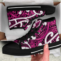 Aotearoa Maori Kowhaiwhai High Top Shoes Mawhero Puhoro and Patiki LT9 Pink - Polynesian Pride