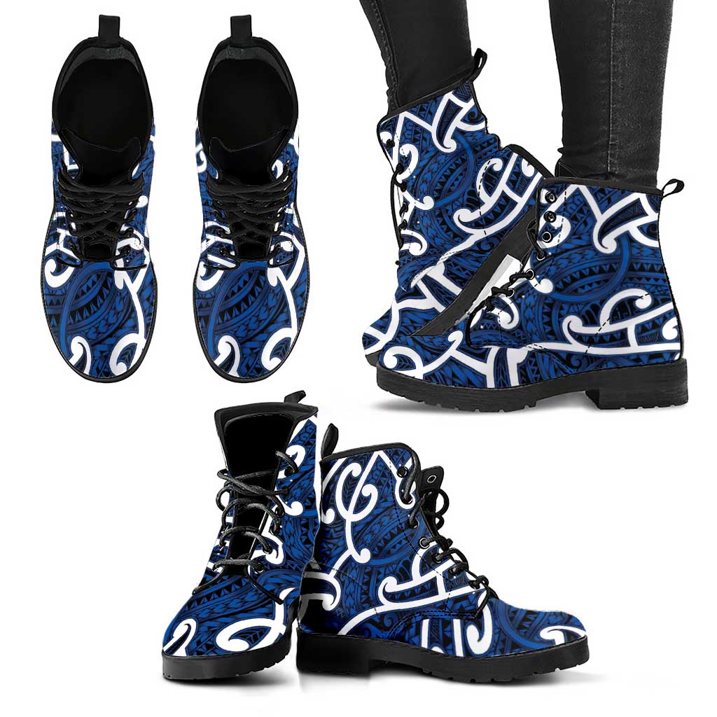 Aotearoa Maori Kowhaiwhai Leather Boots Kikorangi Puhoro and Patiki