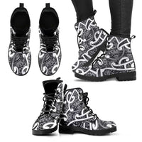 Aotearoa Maori Kowhaiwhai Leather Boots Kiwikiwi Puhoro and Patiki