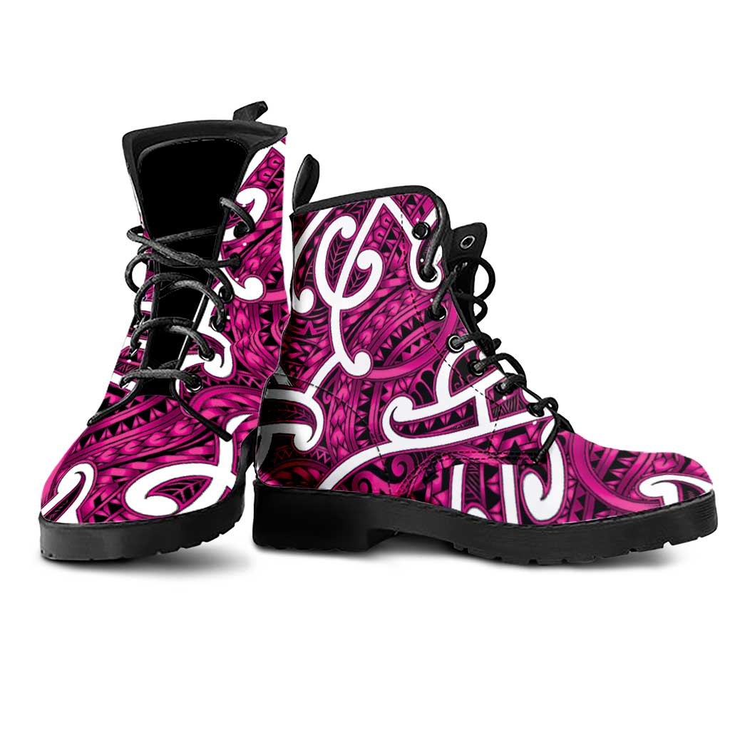 Aotearoa Maori Kowhaiwhai Leather Boots Mawhero Puhoro and Patiki