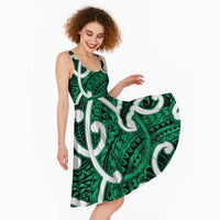 Aotearoa Maori Kowhaiwhai Midi Dress Kakariki Puhoro and Patiki