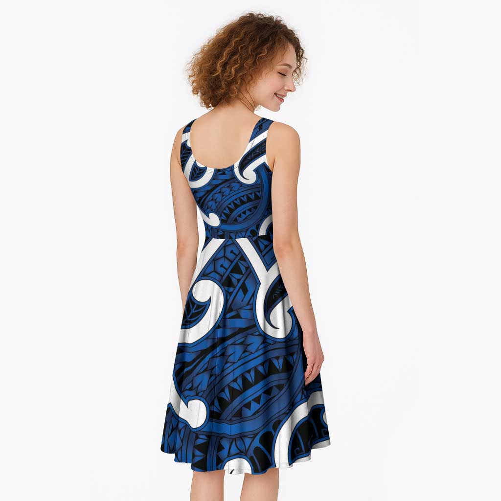 Aotearoa Maori Kowhaiwhai Midi Dress Kikorangi Puhoro and Patiki LT9 - Polynesian Pride