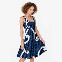 Aotearoa Maori Kowhaiwhai Midi Dress Kikorangi Puhoro and Patiki LT9 - Polynesian Pride