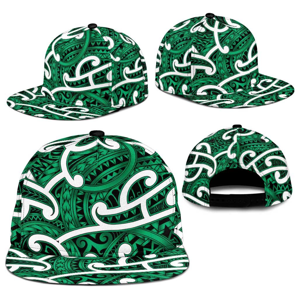 Aotearoa Maori Kowhaiwhai Snapback Cap Kakariki Puhoro and Patiki