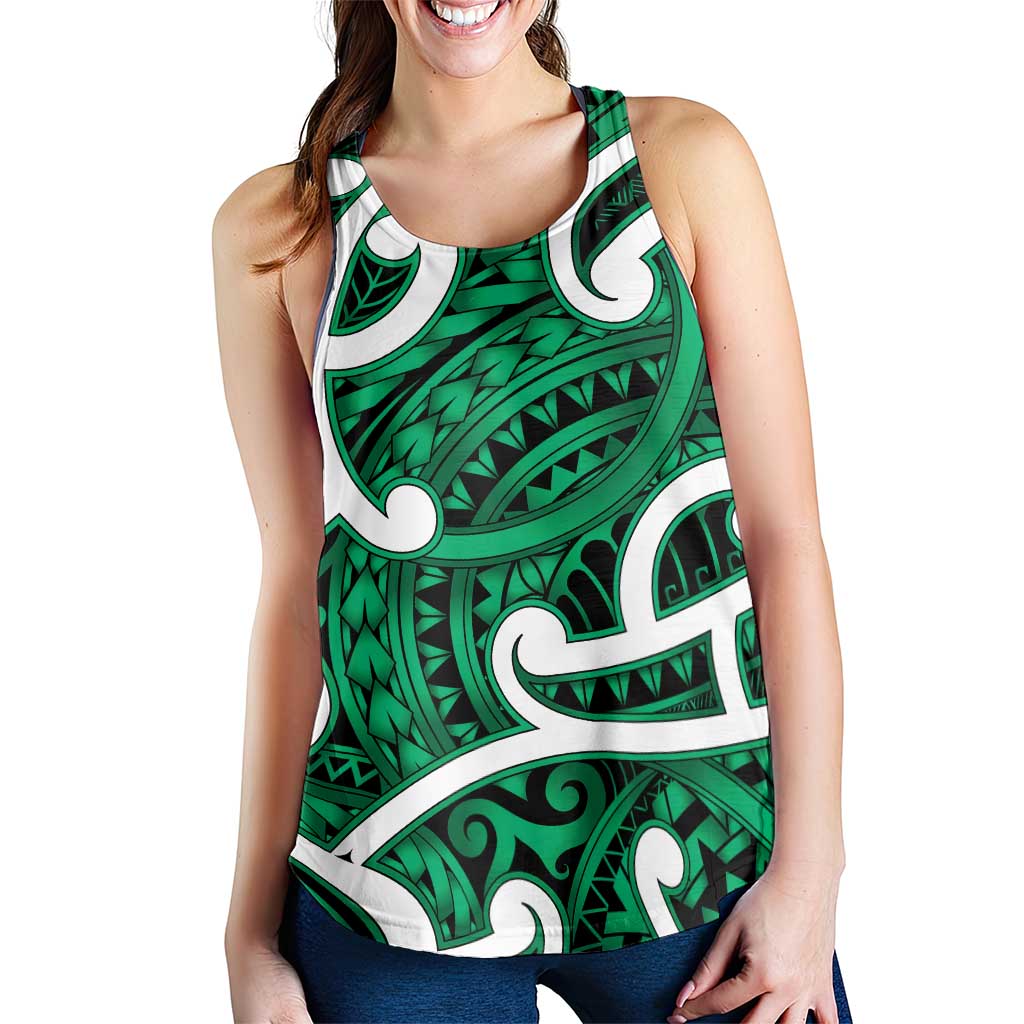 Aotearoa Maori Kowhaiwhai Women Racerback Tank Kakariki Puhoro and Patiki LT9 - Polynesian Pride