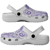 Aotearoa Maori Sea Animals Tribal Clogs Shoes Manta Ray and Shark Moko Pattern Purple Color