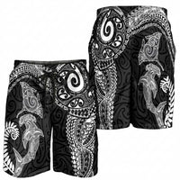 Aotearoa Maori Sea Animals Tribal Shorts for Men Manta Ray and Shark Moko Pattern Black Color
