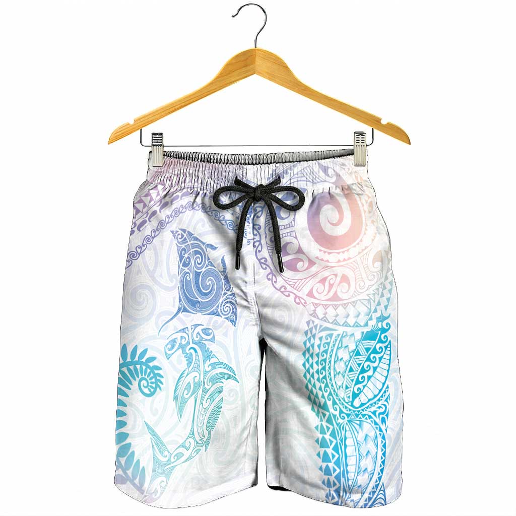 Aotearoa Maori Sea Animals Tribal Shorts for Men Manta Ray and Shark Moko Pattern Sweet Pastel LT03 - Polynesian Pride
