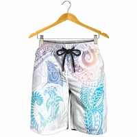 Aotearoa Maori Sea Animals Tribal Shorts for Men Manta Ray and Shark Moko Pattern Sweet Pastel LT03 - Polynesian Pride