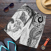Aotearoa Maori Sea Animals Tribal Shorts for Men Manta Ray and Shark Moko Pattern White Color