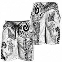 Aotearoa Maori Sea Animals Tribal Shorts for Men Manta Ray and Shark Moko Pattern White Color