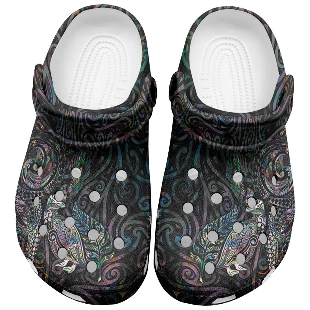Aotearoa Moko Tribal Tattoo Clogs Shoes New Zealand Maori Penguin and Fantail Paua Shell Style LT03 Multicolor - Polynesian Pride
