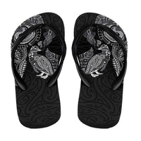 Aotearoa Moko Tribal Tattoo Flip Flops New Zealand Maori Penguin and Fantail Black Color LT03 - Polynesian Pride