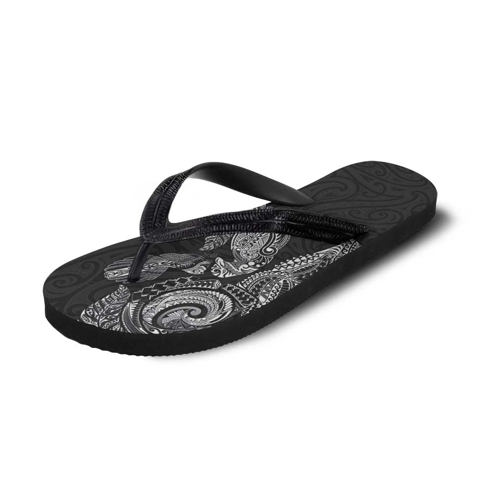 Aotearoa Moko Tribal Tattoo Flip Flops New Zealand Maori Penguin and Fantail Black Color LT03 - Polynesian Pride