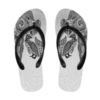 Aotearoa Moko Tribal Tattoo Flip Flops New Zealand Maori Penguin and Fantail White Color LT03 White - Polynesian Pride