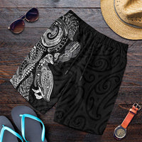 Aotearoa Moko Tribal Tattoo Shorts for Men New Zealand Maori Penguin and Fantail Black Color LT03 Black - Polynesian Pride