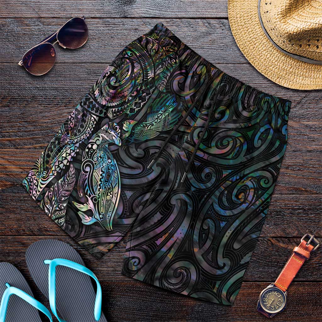 Aotearoa Moko Tribal Tattoo Shorts for Men New Zealand Maori Penguin and Fantail Paua Shell Style LT03 Multicolor - Polynesian Pride
