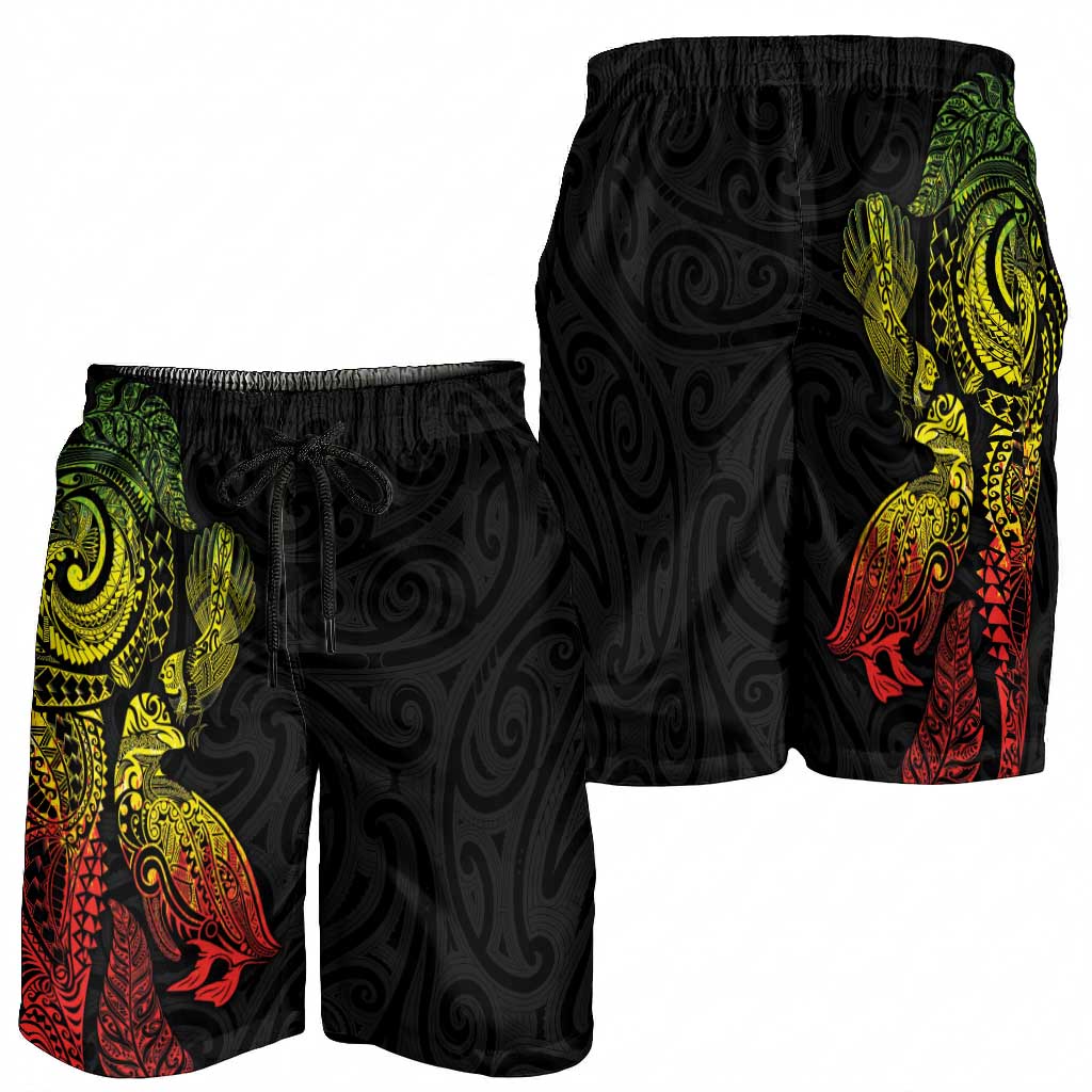 Aotearoa Moko Tribal Tattoo Shorts for Men New Zealand Maori Penguin and Fantail Reggae Style LT03 - Polynesian Pride