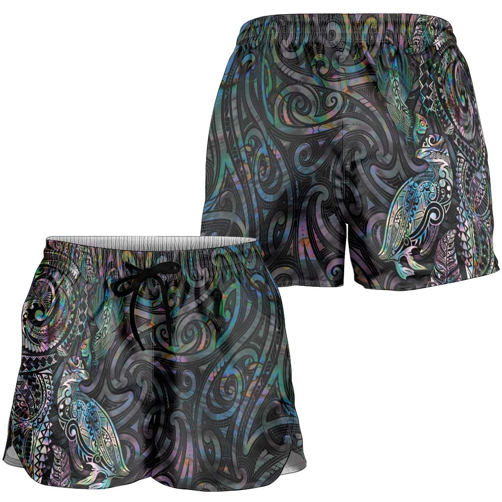Aotearoa Moko Tribal Tattoo Shorts for Women New Zealand Maori Penguin and Fantail Paua Shell Style LT03 - Polynesian Pride