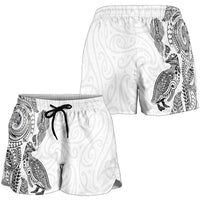 Aotearoa Moko Tribal Tattoo Shorts for Women New Zealand Maori Penguin and Fantail White Color LT03 - Polynesian Pride