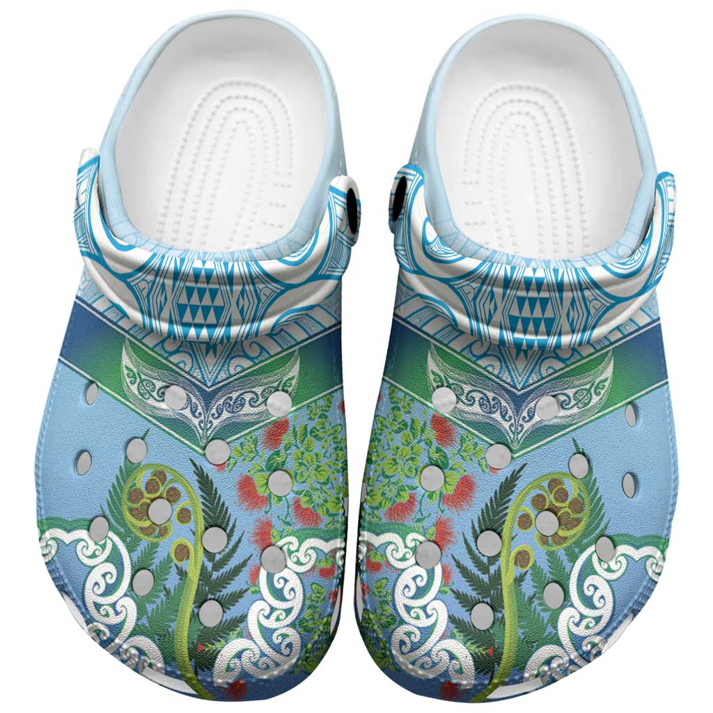 Aotearoa New Zealand Natural Plants Clogs Shoes Pohutukawa with Silver Ferns Koru Frond Maori Tattoos LT03 Multicolor - Polynesian Pride